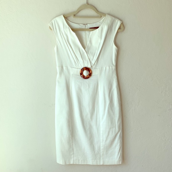 Eliza J Dresses & Skirts - Eliza J Buckle Textured Sleeveless White Dress